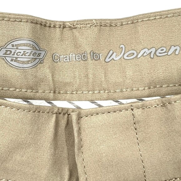 NWT Dickies Women Boot Cut Slim Fit Mid Rise Flat Front Beige Twill Pants Sz 12 - Picture 5 of 11